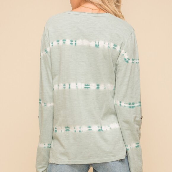 HEM & THREAD Seafoam Drift Tie-Dye Button Henley Top | Long Sleeve Lightweight - Picture 4 of 6